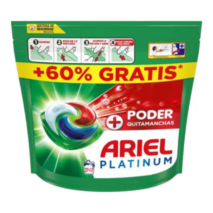 Ariel Platinum Cápsulas de Detergente – 44 Lavados (27 + 17) – Extra Poder Quitamanchas - 1