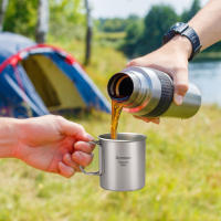Juego De 3 Piezas De Titanio Ligero Con Olla De 750ml Taza De Agua De 450ml Cuchara Plegable Y Manija Collapsible Para Camping - details 3