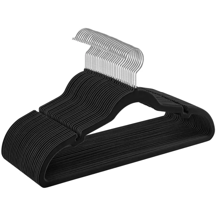 Aicasa Perchas de Ropa Terciopelo Negro para Trajes, Hombros con Muescas, Antideslizantes para Chaquetas, Camisas, Pantalones, abrigos，Gancho Giratorio de 360°, Pack 10/20/30/50/100/120 Unidades Color Negro - 1