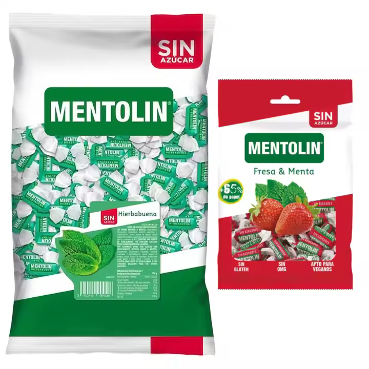 Mentolín caramelos garganta hierbabuena s/a bolsa 1kg y de regalo fresa menta s/a bolsa 100g - 1