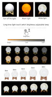 Lámpara De Luna Recargable 15cm 3D Impresión Luz De Noche LED Con Interruptor Táctil Decoración Para Dormitorio Colorido - details 2