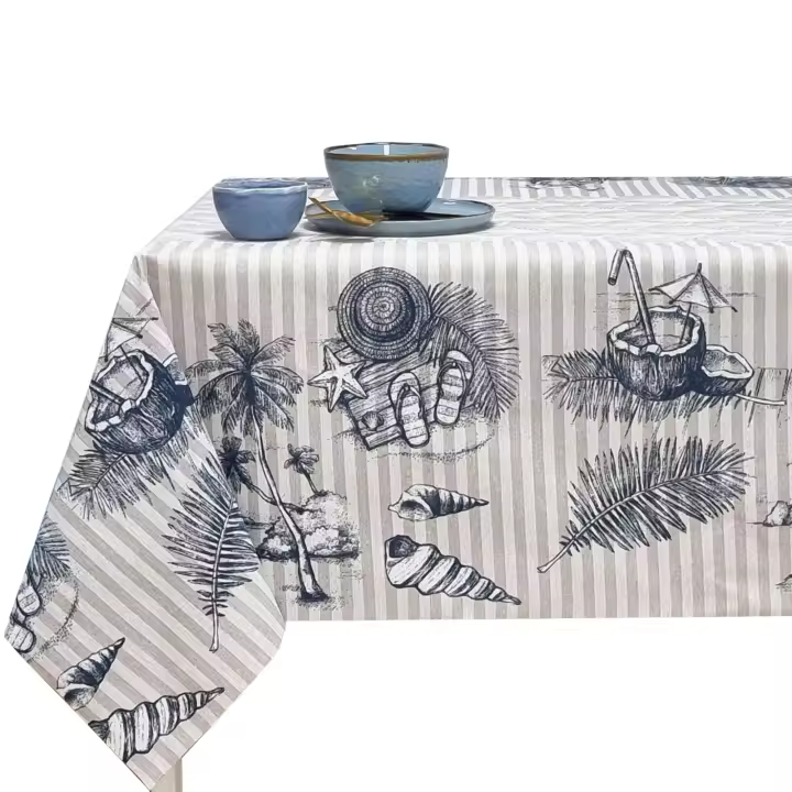Mantel para mesa rectangular, Antimanchas, Impermeable, Para el hogar, Comedor, Elegante, Fácil de limpiar, Lavable，Playa, Caracola, Coco，Azul，810074 1 MALIBU - 1