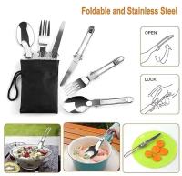 Inuitz Set de cocina antiadherente plegable, incluye 2 cazos, 1 tenedor, 1 cuchara, 1 tenedor, fabricado en aluminio, bolsa con zip para mejor transporte, ideal para actividades outdoor - details 2