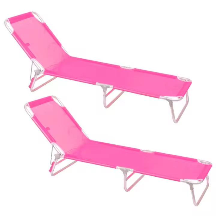 Pack 2 tumbonas playa reclinables de 3 posiciones convertible en cama rosa de aluminio - 1