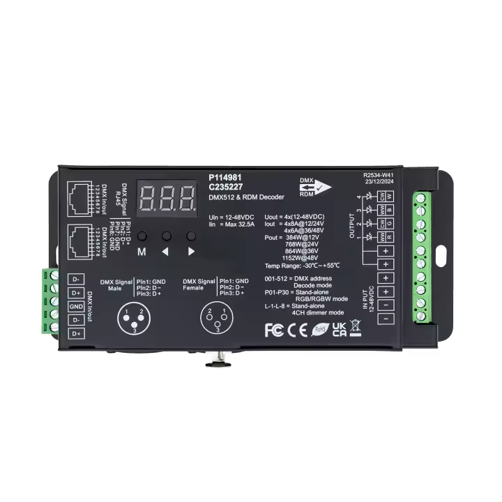 Ledkia Decodificador DMX512 & RDM 12-48V DC RGBW 4 Canales  RGB/RGBW - 1