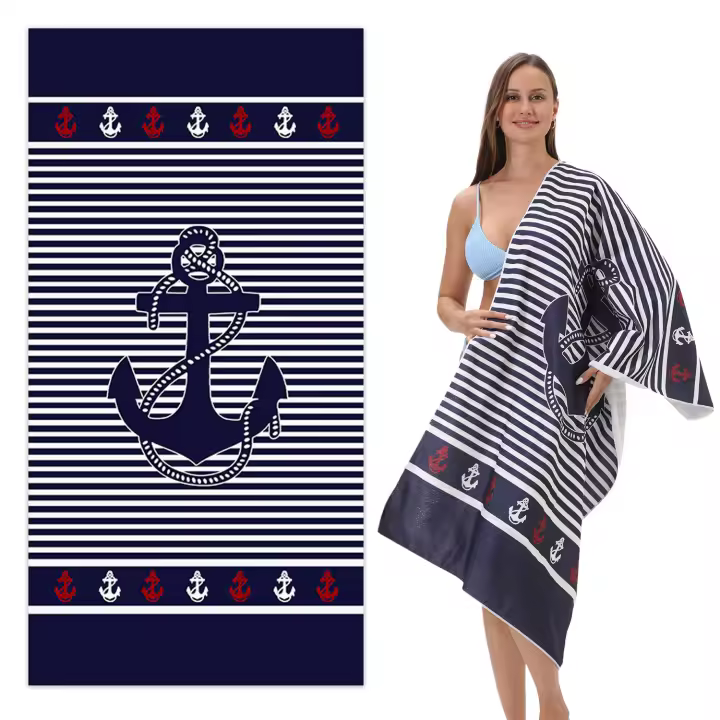 Toalla de playa de microfibra de secado rápido con estampado deportivo de verano, toalla de baño absorbente agrandada para nadar en la playa - 1