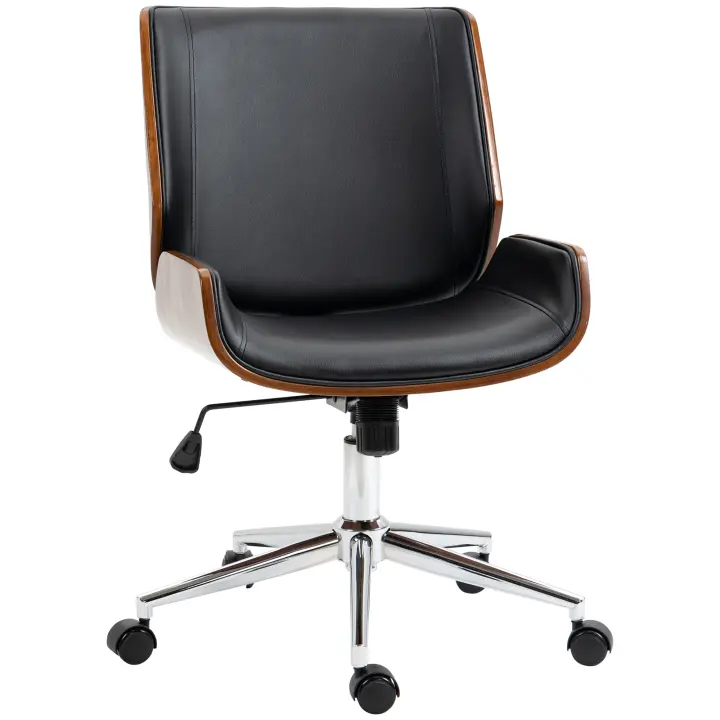 Vinsetto Silla de Escritorio Giratoria Silla de Oficina de PU con Altura Ajustable Función de Inclinación y Ruedas para Salón Dormitorio Estudio Carga 120 kg 51x65,5x82-92 cm Negro - 1