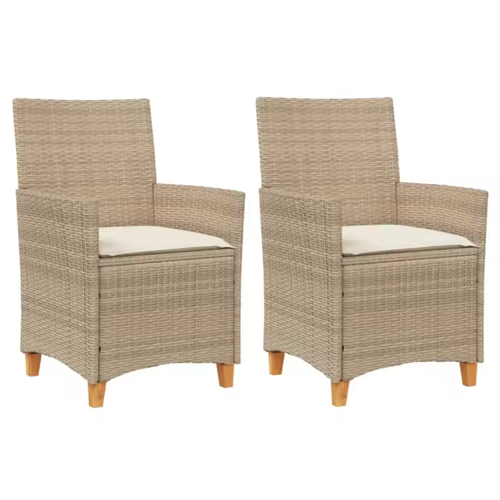 vidaXL Sillas de jardín con cojín 2 uds ratán PE beige y madera acacia - 1
