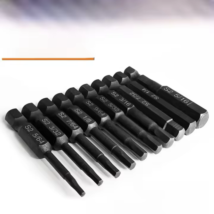 Juego De 10 Piezas De Cabezas De Destornillador Hexagonal SAE/Métrica Y Allen Con Cabezas De Broca De 1/4 De Diametro Mango De Solado Magnético Kit De Destornilladores - 1