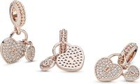 Pandora Pavé-Herzschlösser Charm-Anhänger MIT 14 Karat Rosévergoldete Metallegierung und Cubic Zirkonia Steinen Moments Collection, Viene con El embalaje de Caja de regalo original. - details 4