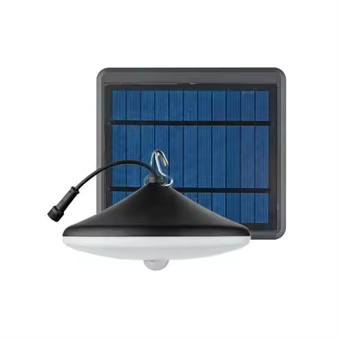 Lámpara colgante con panel solar de LED con batería recargable y sensor (5W 4000K 500lm) IP54 Ø180x172mm color negro y blanco - 1