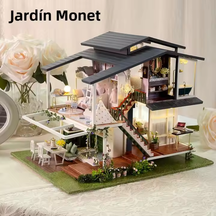 Puzzle 3D De Madera Para Niños Juguete Hecho a Mano DIY Pequeña Villa Jardín De Monet Regalo De San Valentín Para Novia - 1