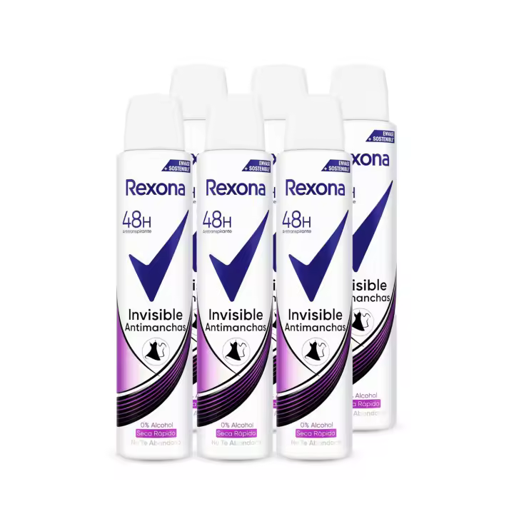 Rexona Desodorante Invisible Antimanchas Black&White 48h 200ml - Pack de 6 - 1