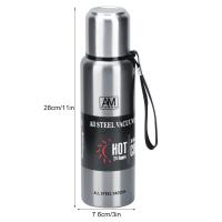 Botella de agua térmica al vacío con aislamiento de gran capacidad y portátil de acero inoxidable de 750 ml para viajes al aire libre, color plateado, 750 ml - details 2