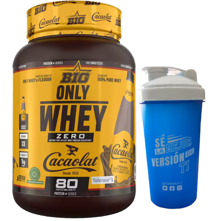 ONLY WHEY (1KG)  Cacaolat - Big + mezclador ALEATORIO Baja en lactosa  Alta calidad  Delicioso sabor  Nutritiva - 1