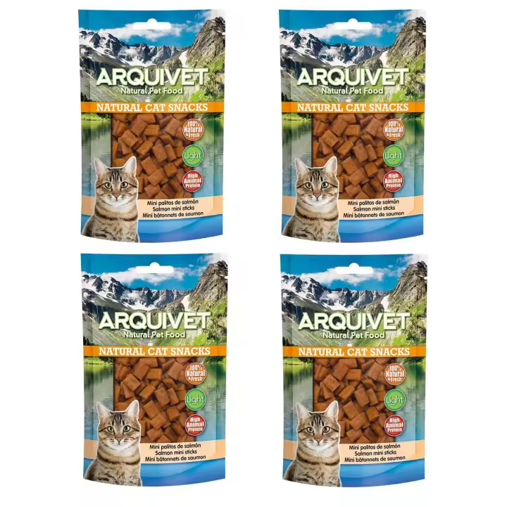 Snacks para gatos Mini palitos de salmón 50 gr - 100% naturales - Alimento complementario para felinos (pack de 4 unidades Arquivet) - 1