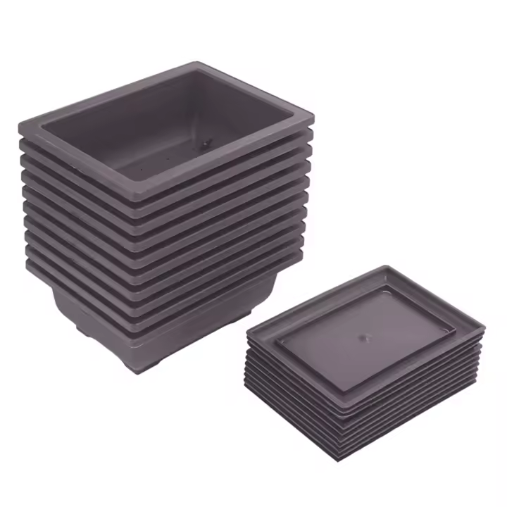Macetas de Entrenamiento para Bonsai Pack de 10 con Bandeja de Plástico para Jardín Patio Sala de Estar Balcón Tamaño 16.5X12cm - 1