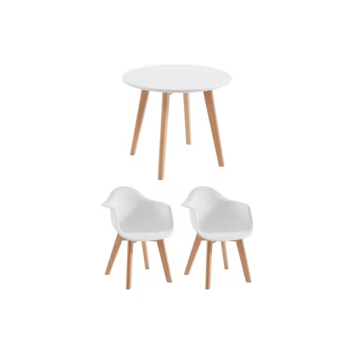 Vente-unique - Conjunto mesa para niños LOULOUNE + 2 sillas POUPINETTE - Blanco - 1
