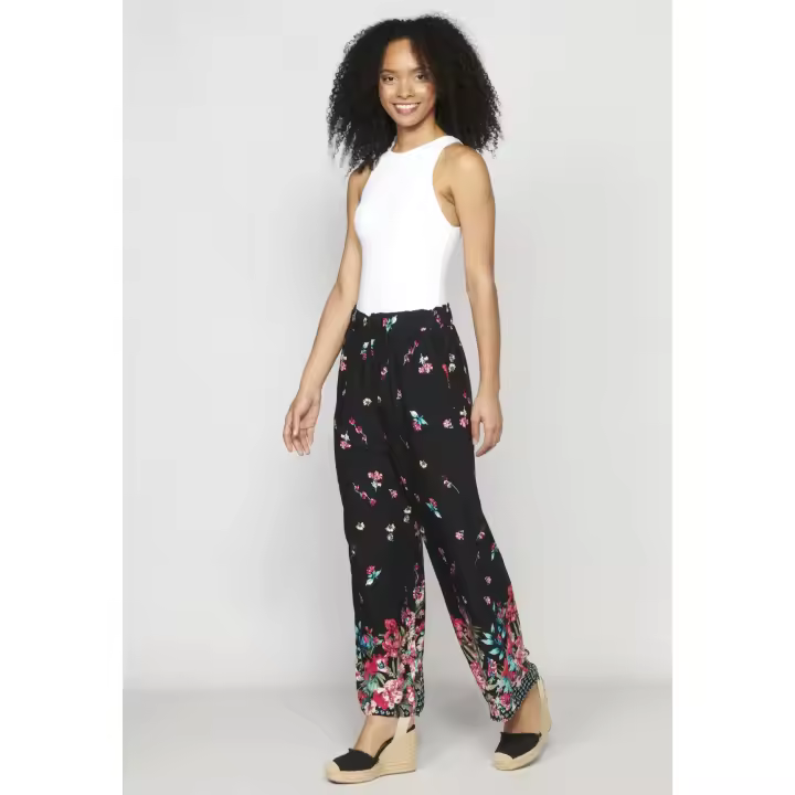 Pantalón recto Koroshi Fluid con estampado RAL negro, adecuado para mujer - 1