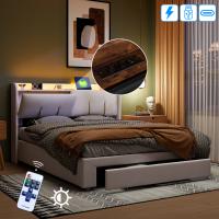 Cama con arcón abatible 140x200/160x200 cm, tapizada en terciopelo blanco capitoné, con LED, USB Type-C y somier de lamas - details 2