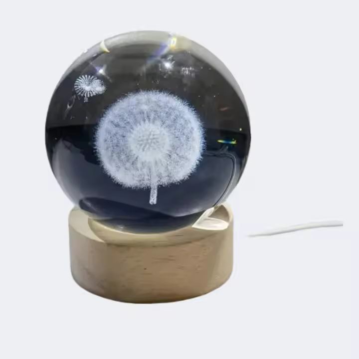 Bola De Cristal Grabada Con Dandelion Por Láser 3D Luz De Noche Decoración Regalo De Aniversario Para Clase Obsequio De Fiesta Navideña - 1