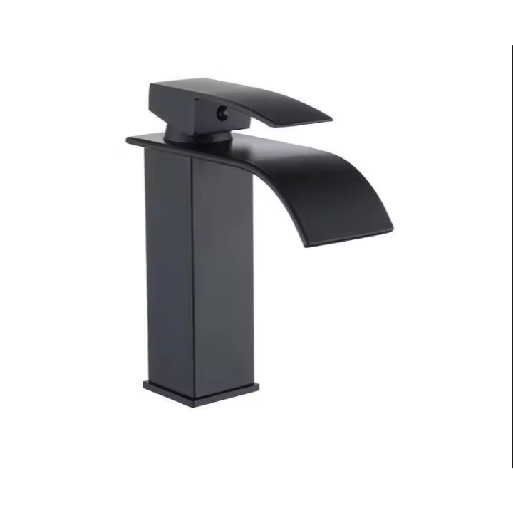 Grifo de lavabo monomando para baño, grifería Monomando de latón en cascada, mezclador de agua fría y caliente, color negro mate - 1