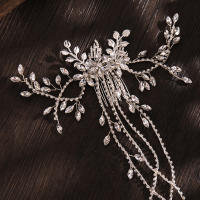 Diadema De Boda Lujo Con Flor Y Cadena Larga De Strass Dorado Y Plata Adorno De Cabello Para Mujer Joyería De Novia Cristal - details 2