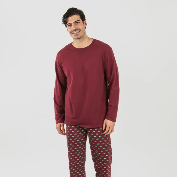 Pijama de Hombre 100% Algodón, Camiseta Manga Larga y Pantalón Largo TRAMAS+ - 1