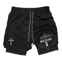 Shorts De Entrenamiento Deportivo Para Hombre Con Estampado Cruzado 2 En 1 Para Correr Y Gimnasio Bolsillo Para Teléfono Y Anillo De Toalla Talla Verdadera - details 12
