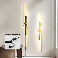 Lámpara De Pared LED Interior Con Interruptor De Enchufe Para Dormitorio Fondo De TV Negro Oro Lámpara De Pared Aluminio Para Pasillo - details 0