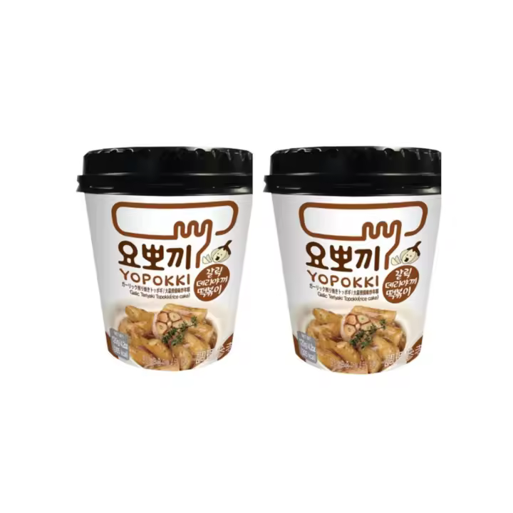(YOPOKKI) PACK PASTEL DE ARROZ COREANO CON SABOR A AJO Y SALSA TERIYAKI 120G - 1