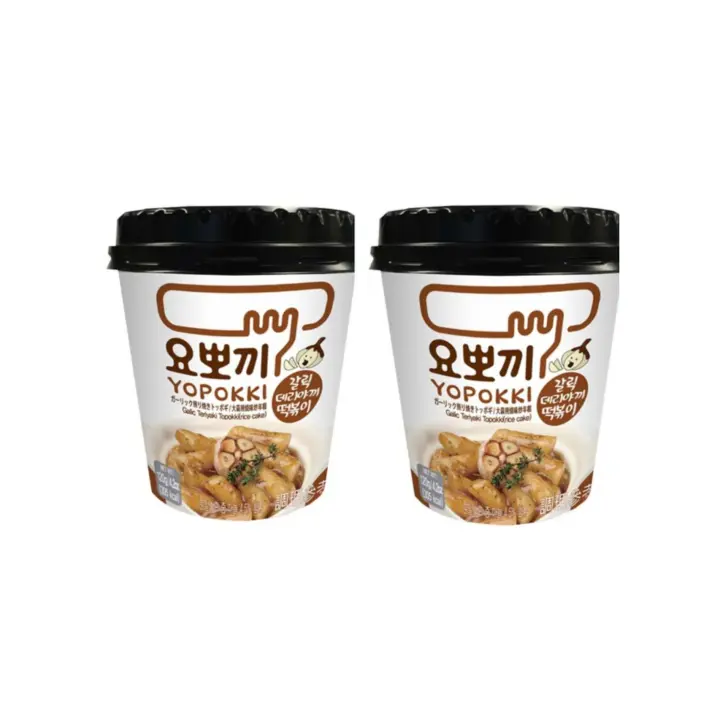 (YOPOKKI) PACK PASTEL DE ARROZ COREANO CON SABOR A AJO Y SALSA TERIYAKI 120G - 1