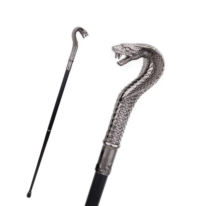 Bastón De Moda Con Mango De Serpiente Plateado Elegante Decorativo Para Fiesta 93cm Con Punta De Goma Material De Acero - 1