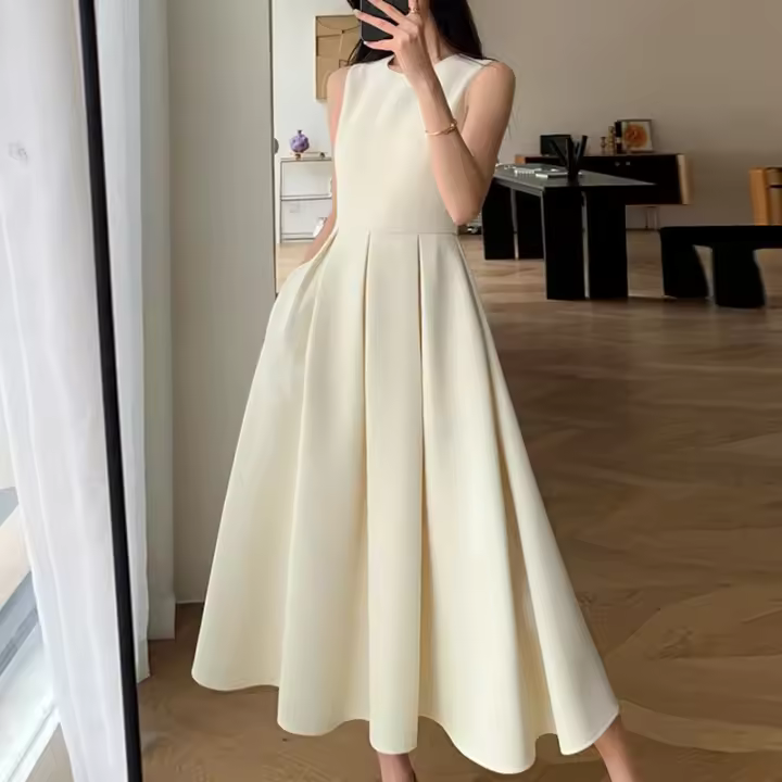 Vestido Largo De Fiesta Vintage Para Mujer ZANZEA Sin Mangas Con Pliegues Estilo Coreano A-Line Swing De Verano Polyester - 1