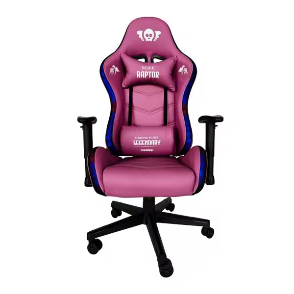 Cromad serie raptor legendary silla gaming - altura regulable con piston de gas clase 2 - reclinable hasta 180º - cojines lumbar y cervical - ruedas de nailon de 60mm - iluminación rgb - color violeta - 1