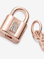 Pandora - Charm colgante de candado y llave - Baño de oro rosa de 14 k - details 2