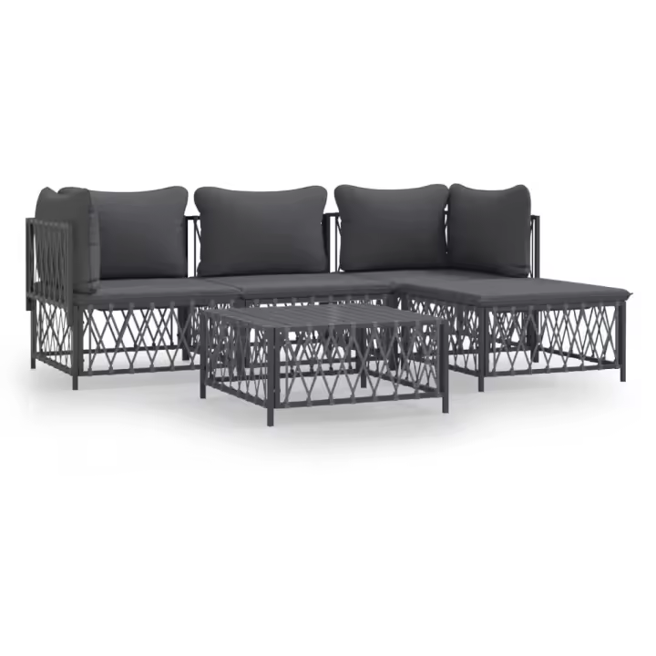 vidaXL Juego muebles de jardín 5 pzas y cojines acero gris antracita - 1