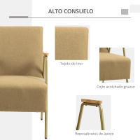 HOMCOM Butaca de Salón Sillón Individual con Reposabrazos Marco de Acero Dorado Estilo Moderno para Salón Dormitorio Marrón Claro - details 1