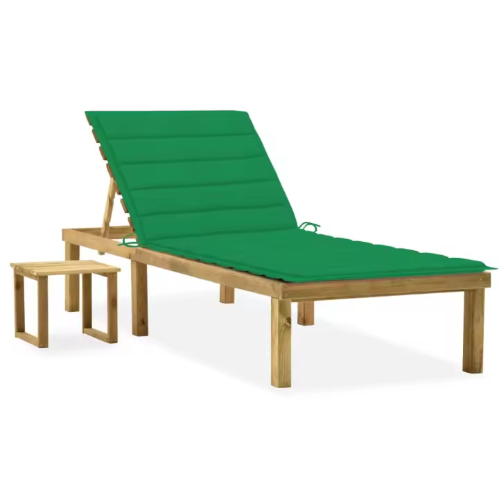 vidaXL Tumbona de jardín con mesa y cojín de madera de pino impregnada en color Verde/Estampado cuadros rojos/Verde brillante y más | acolchados duraderos para sofás de jardín terraza exterior - 1
