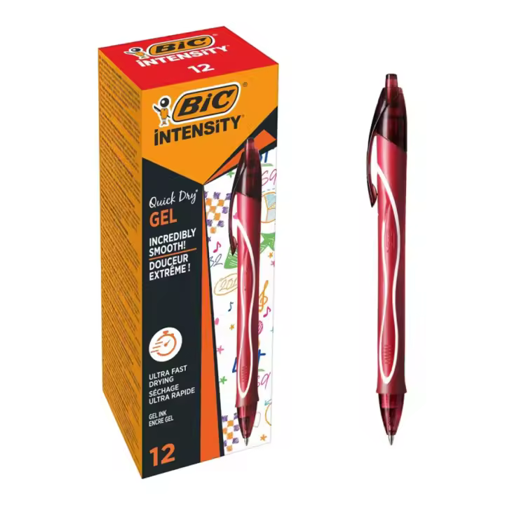 BIC Gel-ocity Quick Dry Bolígrafo Tinta en Gel Punta Media 0,7mm Rojo (Caja de 12 Uds.) - 1