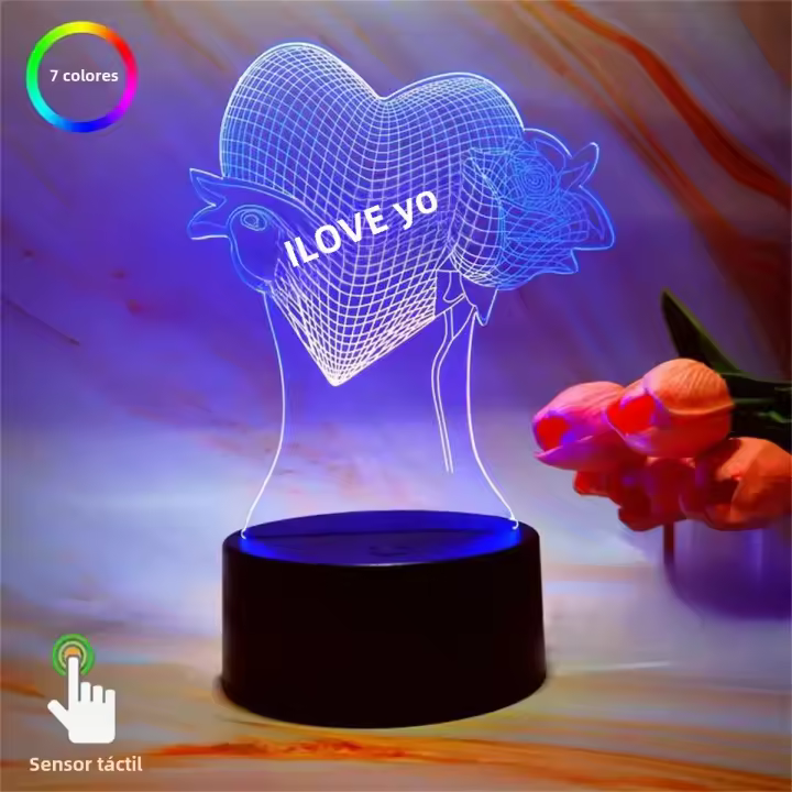 Lámpara De Ilusión Óptica 3D En Forma De Corazón Con Toque Y Cambio De Color 7-Color Luz Ambiental Para El Dormitorio - 1