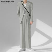 INCERUN Conjunto De Hombre 2024 Estilo Coreano Chaqueta Larga Y Pantalones Casual Streetwear Masculino Dos Piezas S-5XL Solido - details 2