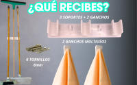 3 Ganchos Adhesivos para Pared Colgador de Escobas y Fregonas mas 4 Colgadores Adhesivos Resistentes - Ganchos Adhesivos Pared - Accesorios Cocina y Organizador Limpieza - Cuelga Escobas Pared - details 0