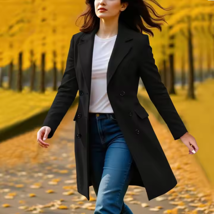 Nueva Chaqueta De Mujer De Invierno Con Manga Larga Y Cuello En V A-line Fashion Chaqueta De Trench Para Otoño Y Invierno - 1