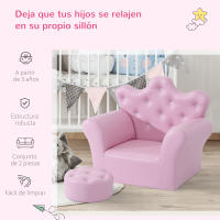 HOMCOM Sofá para Niños con Reposapiés Sillón Infantil Decorativo con Respaldo Alto en Forma de Corona y Reposabrazos Acolchado 58x40,5x49 cm Rosa - details 3