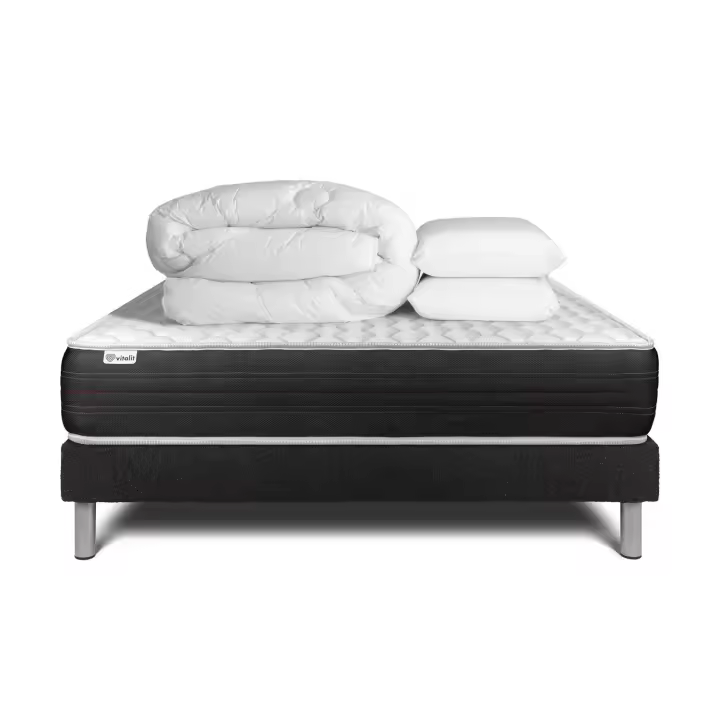 Pack cama completa - Colchón 180x200cm + Somier con láminas (kit) + 2 almohadas + Edredón - Vitalspring - 1