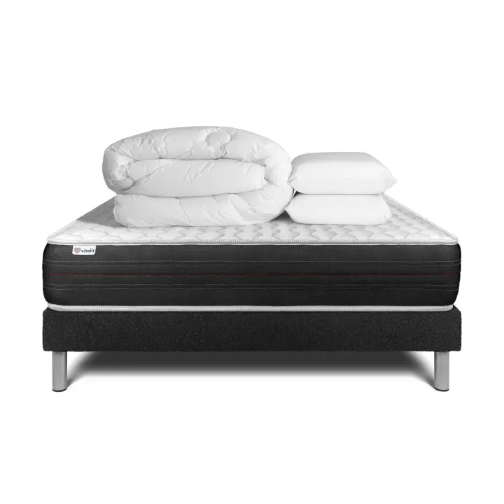 Pack cama completa - Colchón 140x190cm + Somier con láminas (en kit) + 2 almohadas + Edredón - Vitalspring - 1