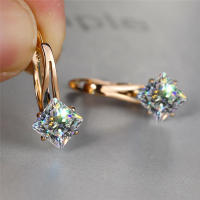 Aretes De Borde De Lujo Para Mujer Con Zirconia Cristal En Color Champán Y Rosa Oro Aretes De Boda Moda Geométrica - details 1