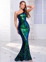 Vestido De Fiesta Romagic De Encaje Con Flor Y Lentejuelas De Hombro Solo Vestido Largo Para Mujer Sin Mangas Elástico Para Bodas Y Noches Elegantes - details 6