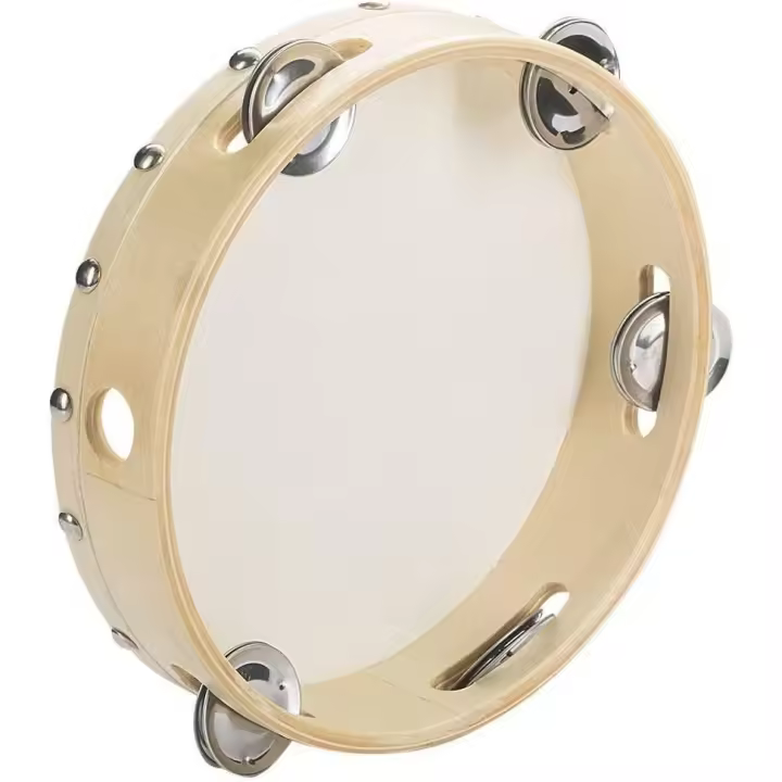 ROCKSTAR MUSIC - Pandereta de Mano 8"/20cm PP0805T con Parche de Piel Natural y 5 Pares de Sonajas | Instrumento de Percusión de Madera con Sonido Profundo y Brillante | Ideal para Músicos y Escuelas - 1